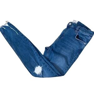 Free People Distressed Stretch Skinny Jeans Button Front Midrise Size 27